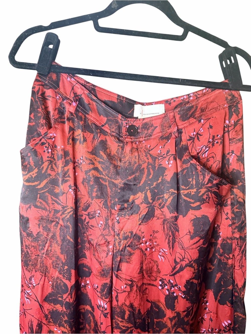 Anthropologie Floral Wide Leg Trousers Red Black Viscose Boho Pants 4 - Picture 3 of 11